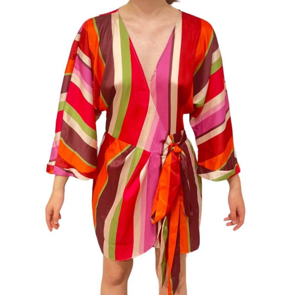 ASOS Design dress wrap mini 70s striped print - Picture 2 of 5